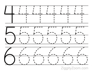 Preschool Worksheets- Number Tracing 4 to 6
