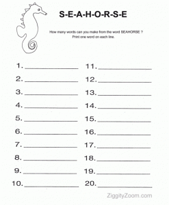 Seahorse Word Maker Worksheet