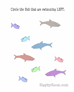 Left Directional Shark Worksheet