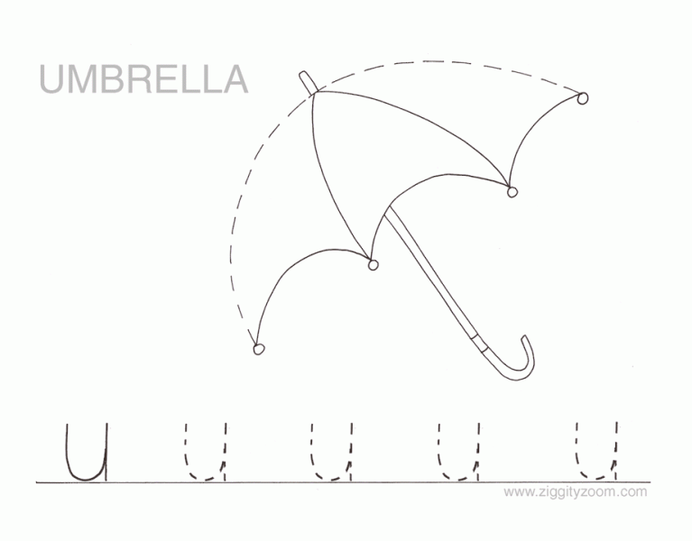 Letter U alphabet tracing printable