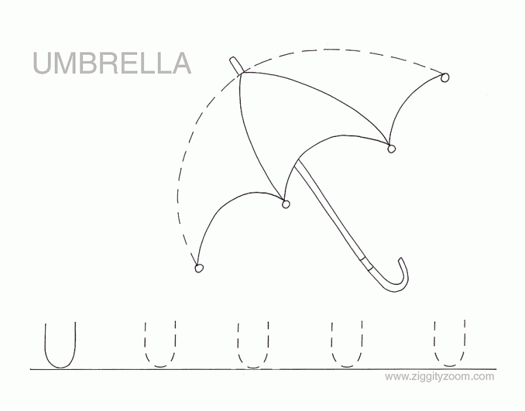 Uppercase Letter U alphabet tracing worksheet